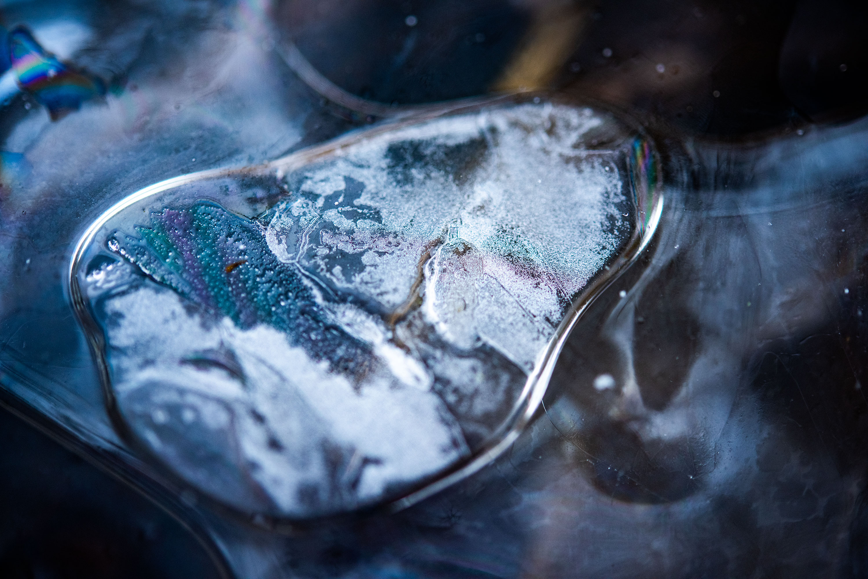 Abstract and close up photography of a frozen pond, located in Lausanne, Switzerland. Image by Jennifer Esseiva.