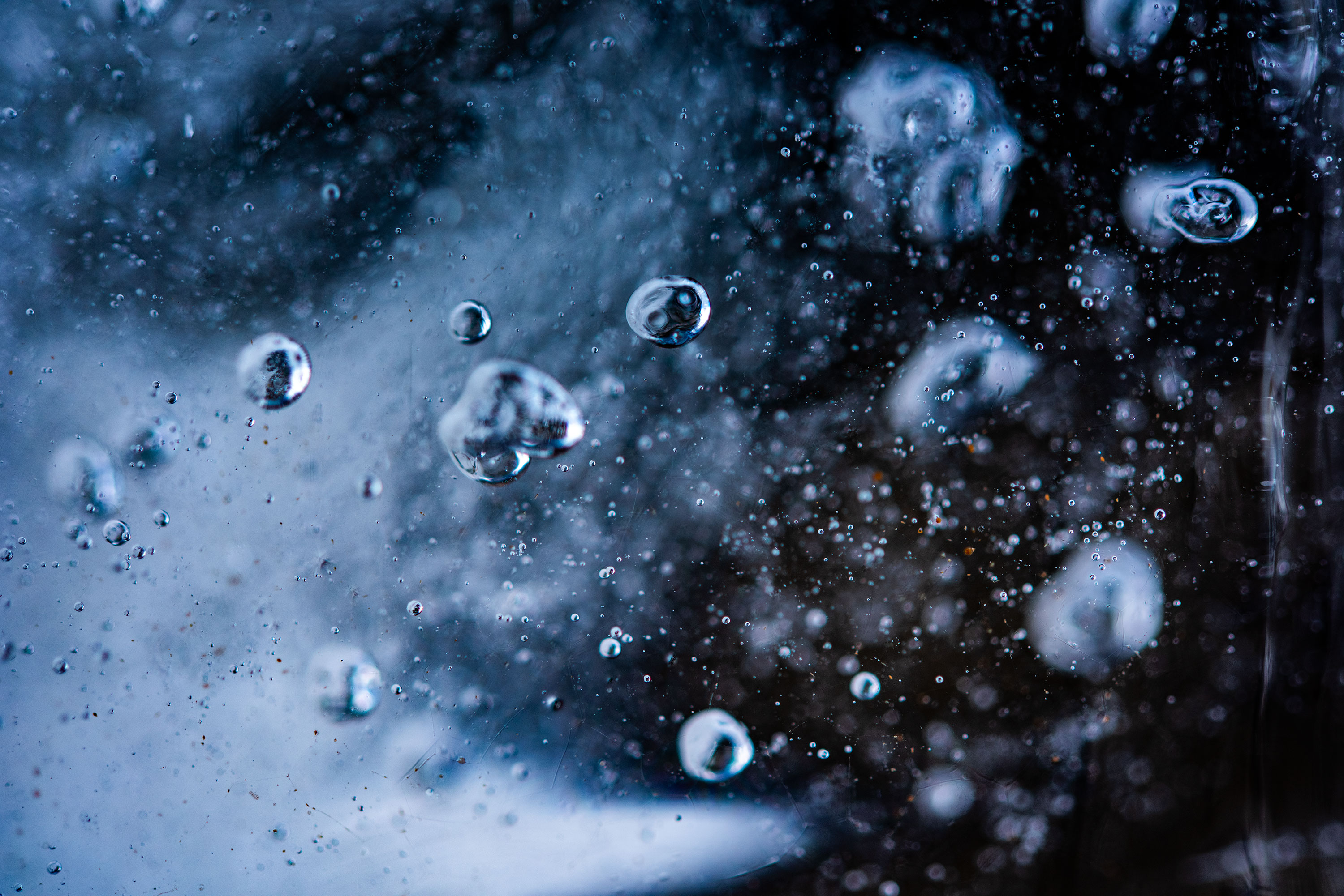 Macro photography of frozen water bubbles.