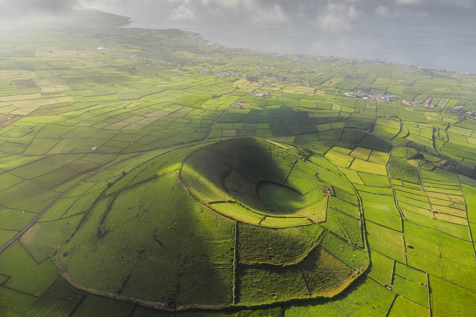 Aerial view of the volcanoes on the island of Terceira.