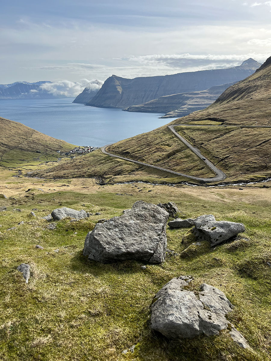 This image captures the scenic beauty from the Funningur village viewpoint in the Faroe Islands.