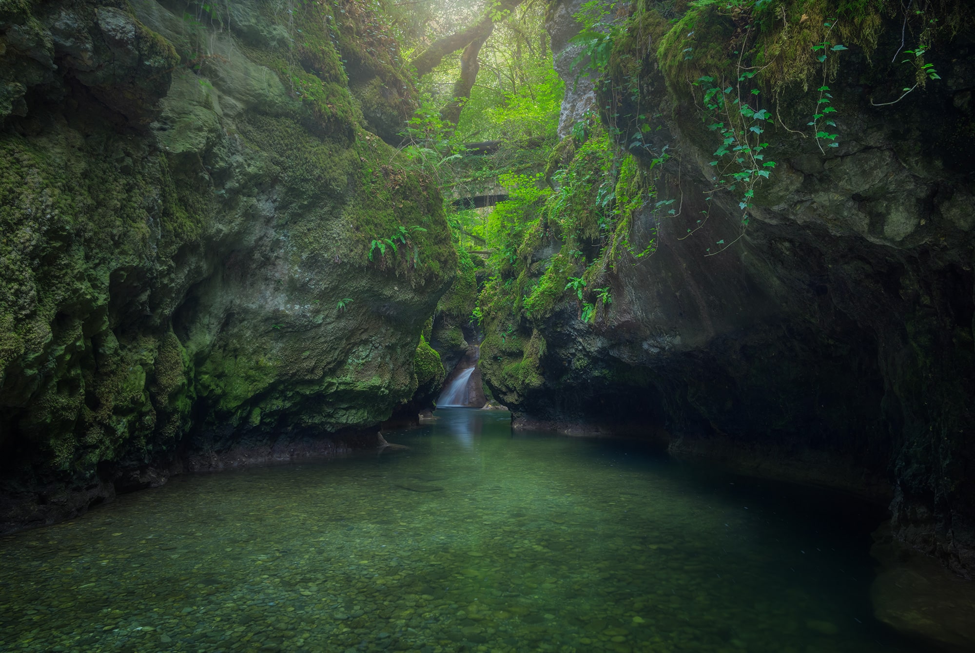 Embark on a journey through a fairytale forest with this stunning long exposure landscape photograph capturing a majestic waterfall nestled within a mossy canyon in Switzerland. Witness the ethereal beauty as the water cascades gracefully amidst the lush greenery, creating a scene straight out of a storybook. Immerse yourself in the serene atmosphere and enchanting allure of this natural wonder. Experience the magic of long exposure photography in capturing the timeless beauty of landscapes in this captivating portfolio.