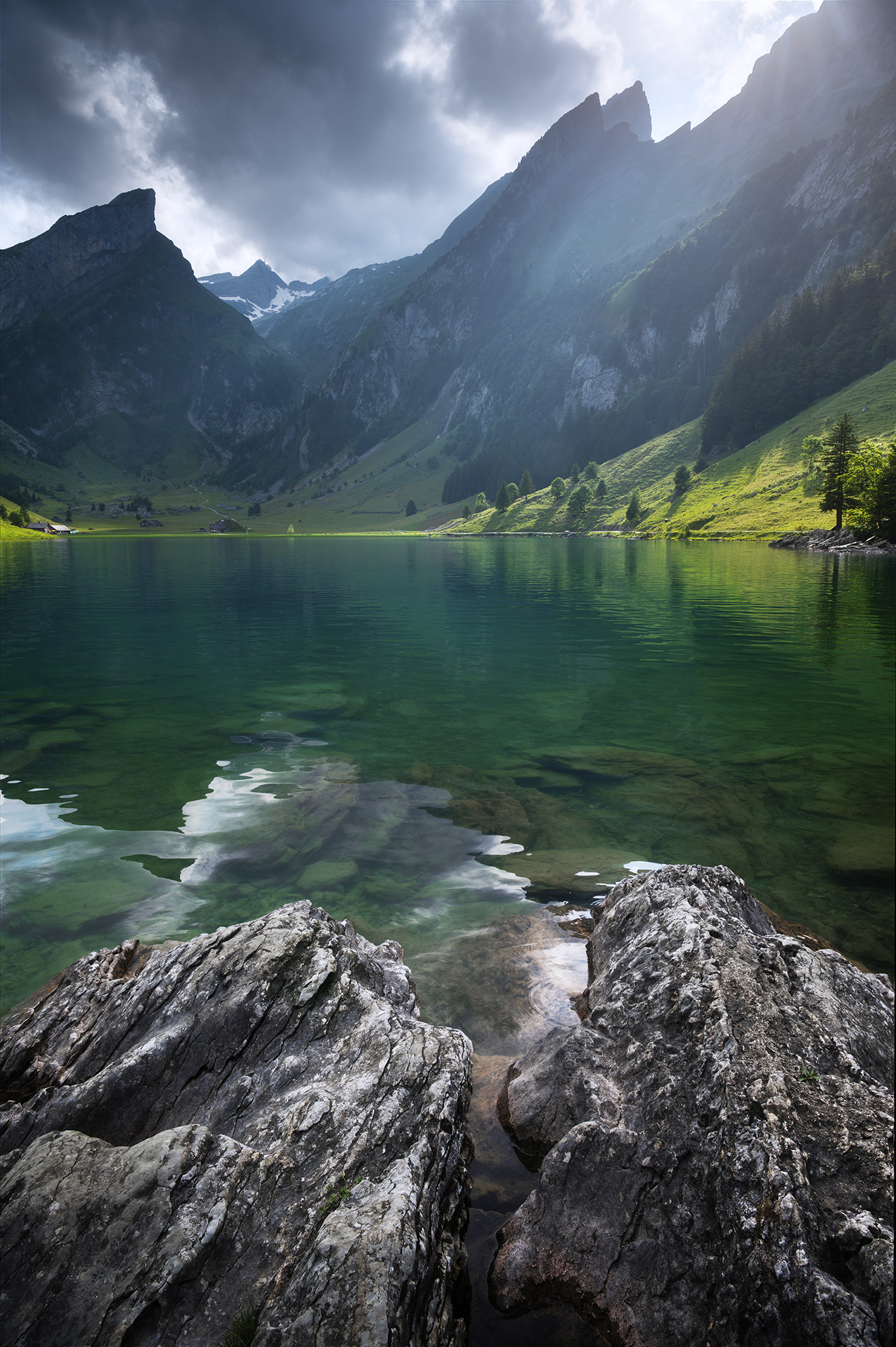 Landscape photography at Seealpsee in Appenzell, Switzerland. Moody alpine lake scene captured with a Nikon Z8 in atmospheric weather.