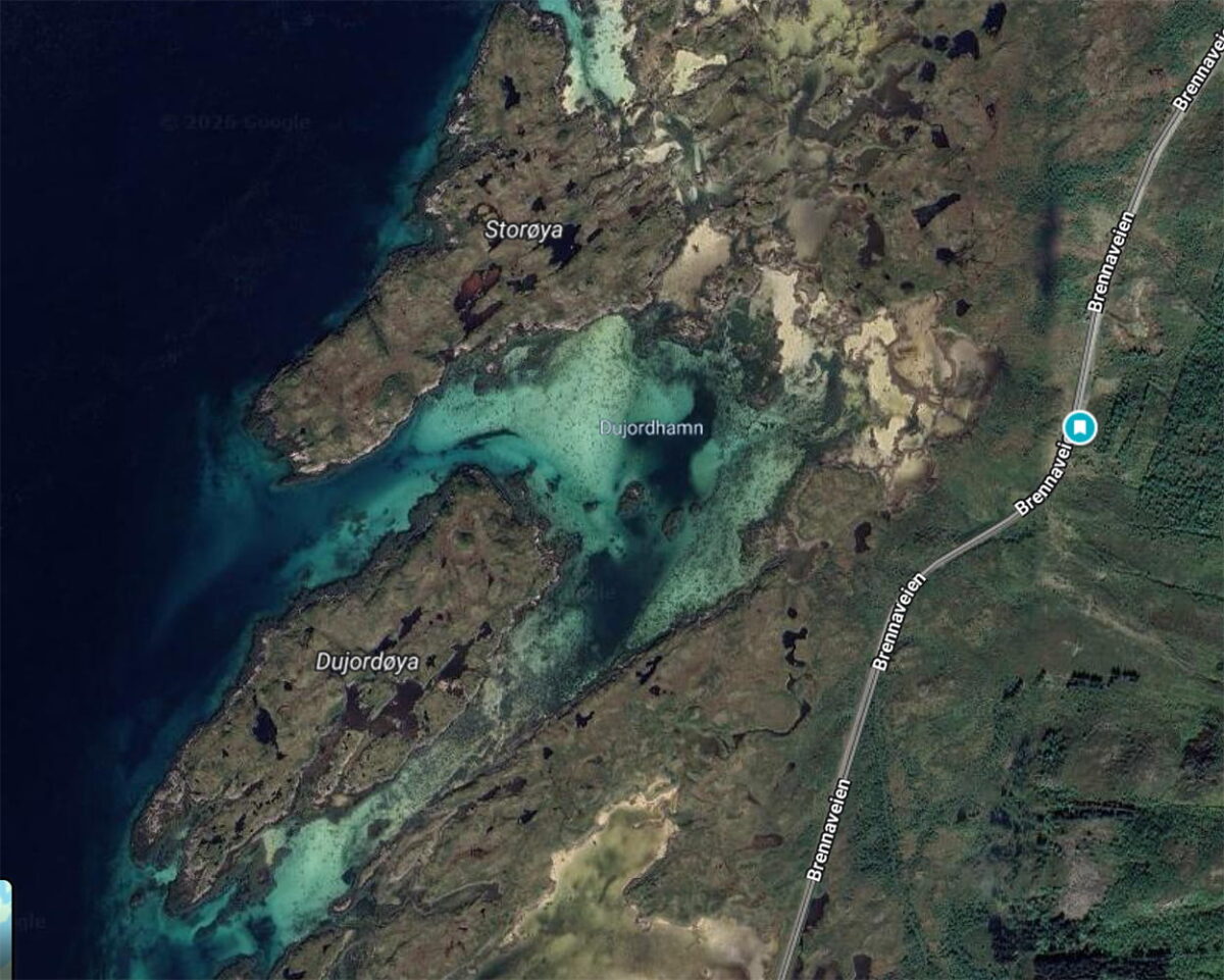 Map showing Gimsøystraumen area in the Lofoten Islands, Norway